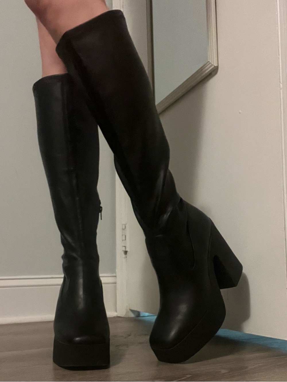 Abound Black Knee High Platform Block Heel Frankenstein Boots Size 9.5